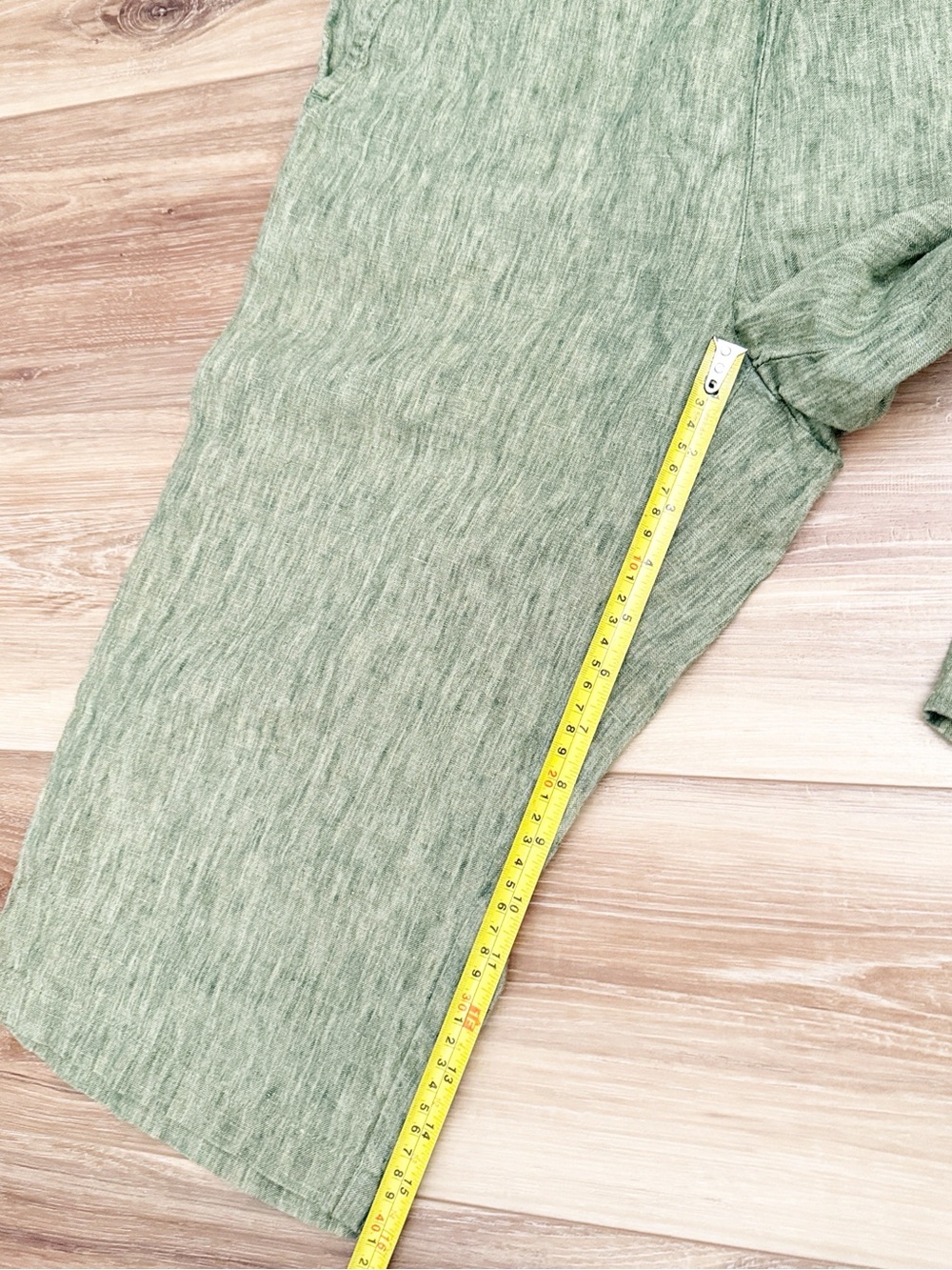 Organic Linen Casual Olive Green Linen-Blend Capri Pants - Picture 9 of 12